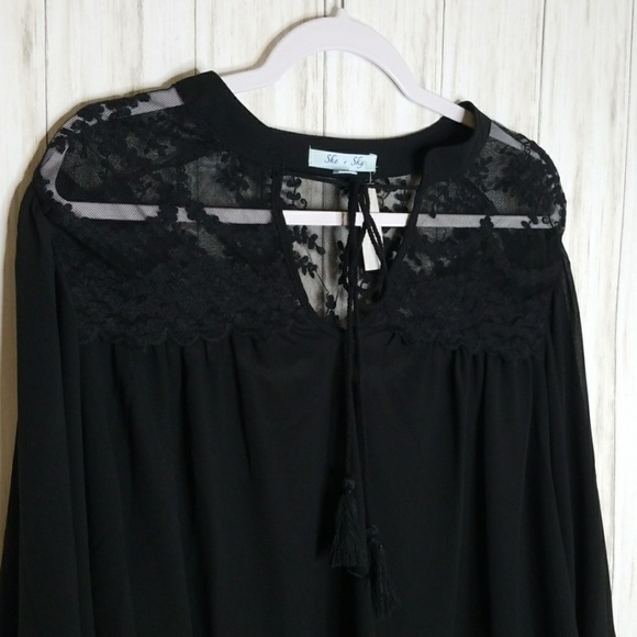 Olivia Sheer Black Dolman Blouse Lace Yoke - Picture 4 of 8